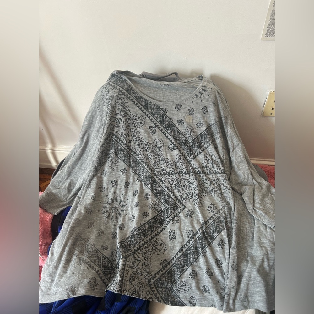 Gray Bandana Print Lightweight long sleeve shirt Catherine’s 4x